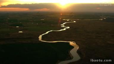 空中美国爱达荷州蛇河<strong>日落</strong>平原肖肖尼公园